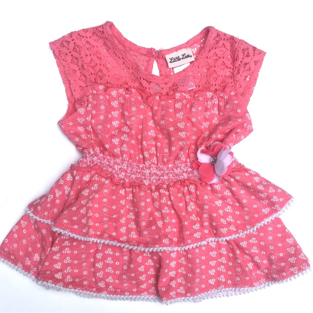 Pink Floral & Lace Feminine Details Girls Top Sz 5 by Little Lass